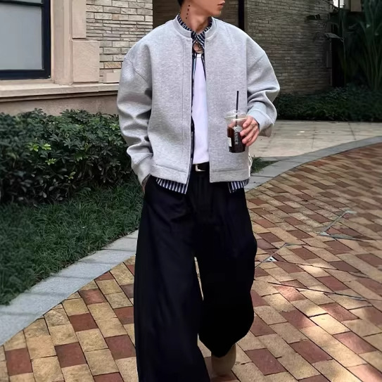 "Cutting Line Air Layer" Inner Lining Fake Two-Piece Jacket Men's Short Loose Flight Jacket Spring and Autumn Trendy Top
