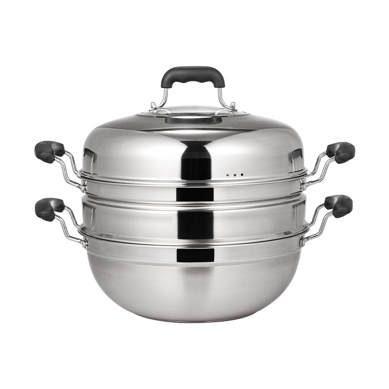 Chuangyu acero inoxidable no recubierto multiusos vapor de dos capas wok acero inoxidable vapor de doble oreja wok vapor al por mayor