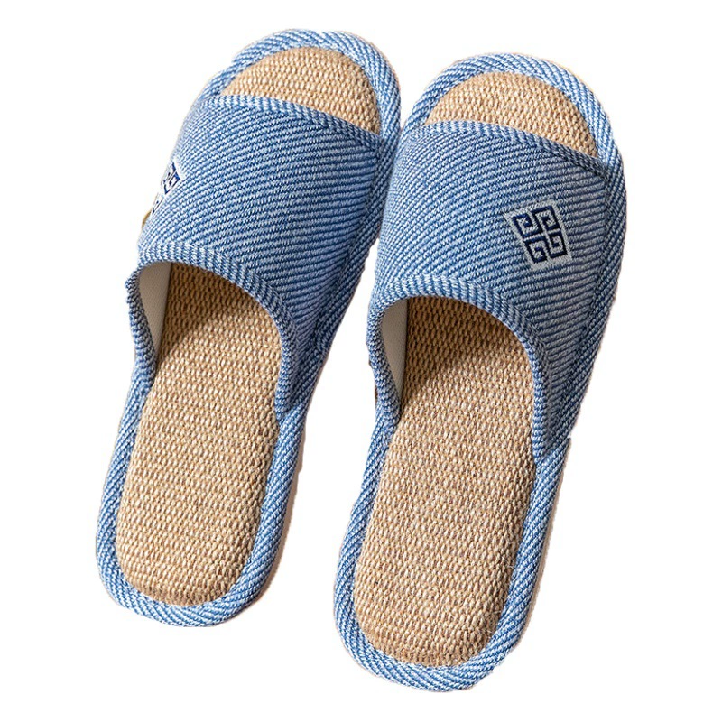 Льняные тапочки мужские домашние толстые подошвы для домашнего обихода