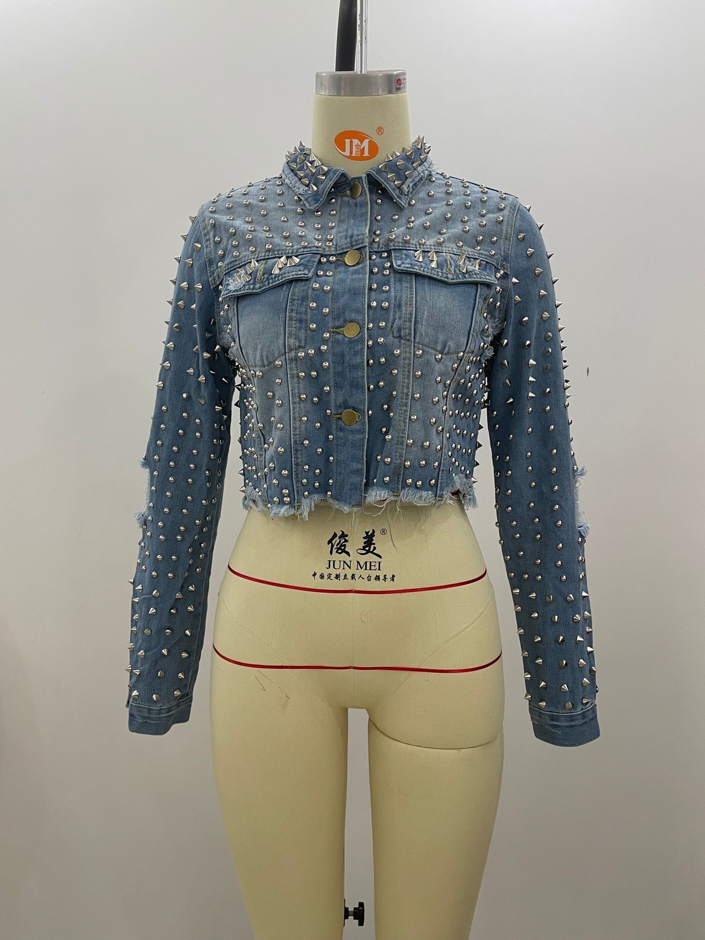 New Long Sleeve Women's Rivet Denim Short Jacket display picture 4