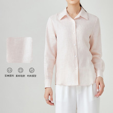 2025新款亚麻透气纯色百搭翻领长袖衬衣衬衫女立体裁剪通勤宽松型