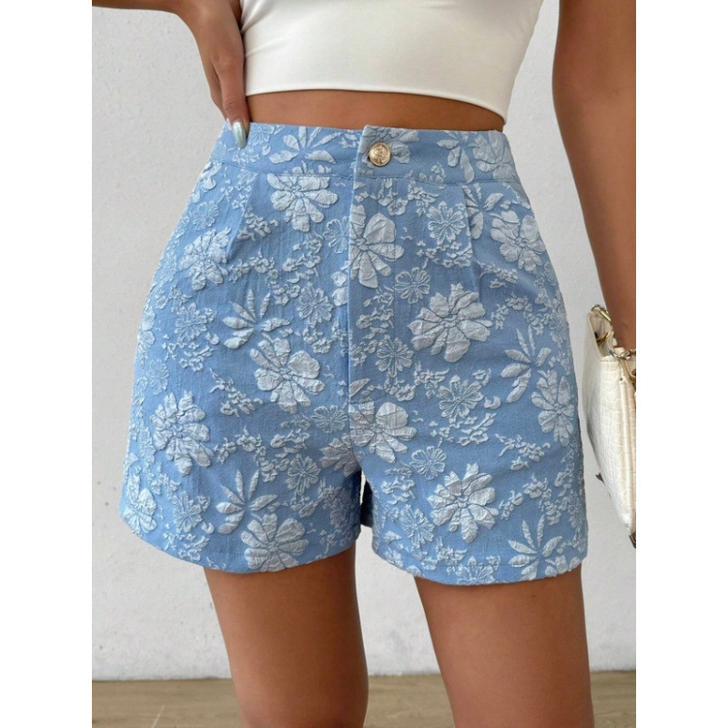 2025 Cross-Border European and American Shein Summer Women's New Fashion Texture Jacquard Retro High-Waisted Straight Shorts 2025 Cross-Border European and American Shein Summer Women's New Fashion Texture Jacquard Retro High-Waisted Straight Shorts