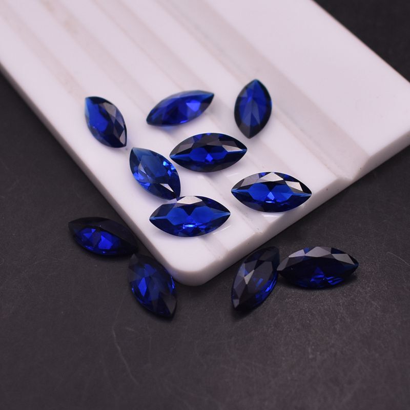 Blue Pointe Equine's Eye-Shaped Gem Bare Stone Deep Blue Synthetic Pointe Crystal Sapphire Micro Wax-Inlaid Stone Artificial Gem