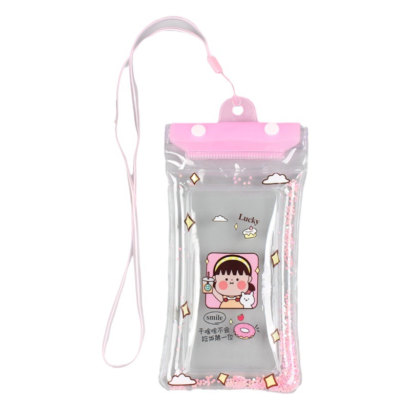 Three-fold braces cute cartoon quicksand mobile phone waterproof bag inflatable floating waterproof case large screen airbag touch screen