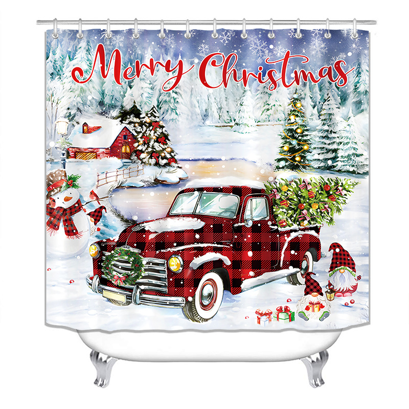 Venta caliente transfronteriza Santa Claus impresión Cortina de ducha poliéster impermeable Cortina de ducha baño Cortina de ducha Fuente de Suministro directo de fábrica