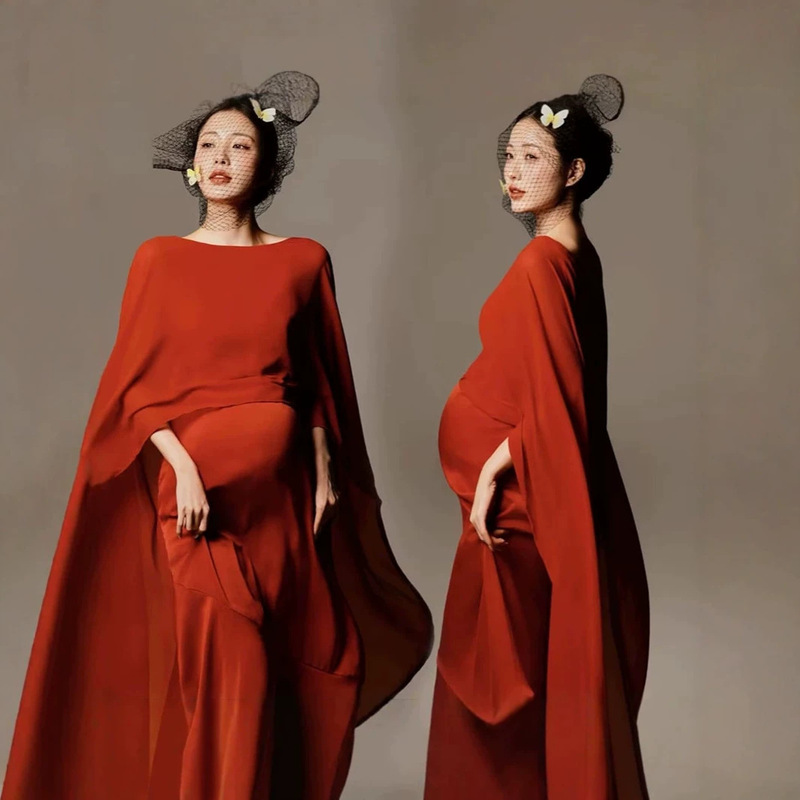 Photo Studio Photography New Style Koi Theme Maternity Photo Shoot Clothing Red Slim-Fit Long Dress with a Flowing Feel Photo Shoot Dress Photo Studio Photography New Style Koi Theme Maternity Photo Shoot Clothing Red Slim-Fit Long Dress with a Flowing Feel Photo Shoot Dress