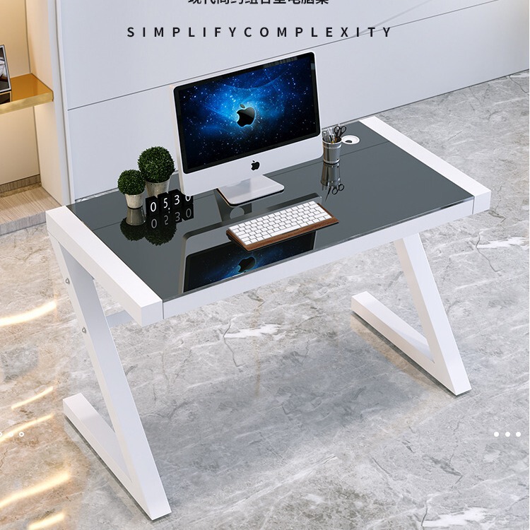 Computer Desk Desktop Modern Simple Tempered Glass Z Computer Desk Home Office Desk Writing Learning Desk