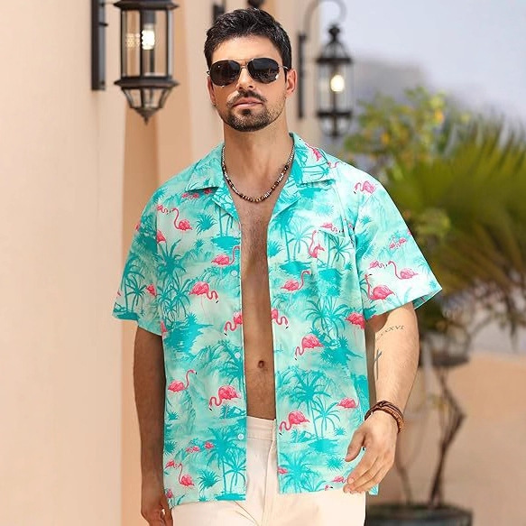 Casual Vacation Style Mid-Sleeve Floral Shirt Cross-Border Trendy Cuban Collar Shirt 3D Printed Casual Top Men's Shirt