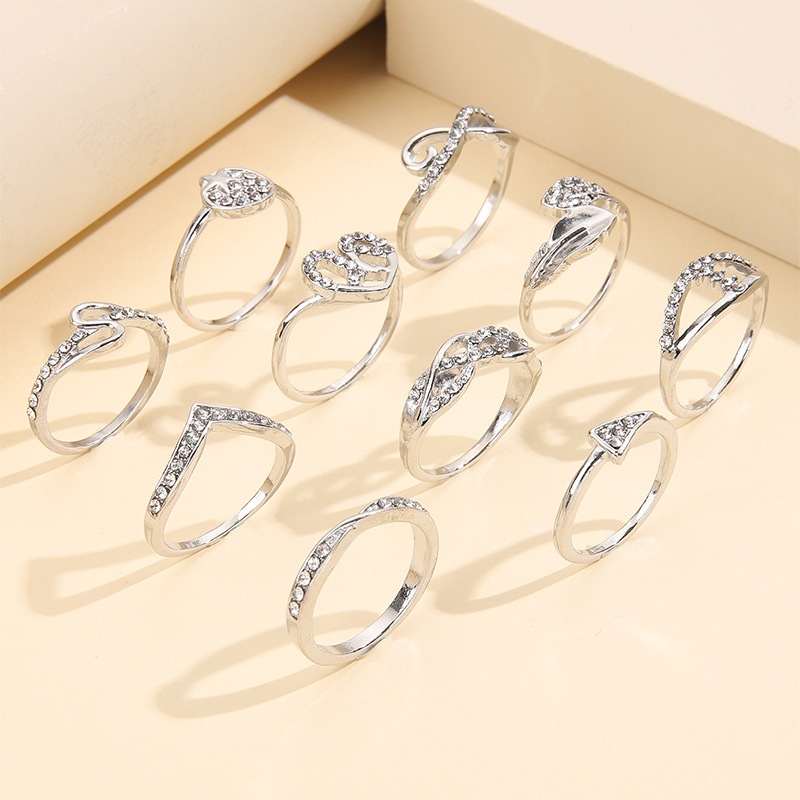 1 Set Retro Heart Shape Butterfly Alloy Plating Metal Rhinestones Womenu0027S Rings