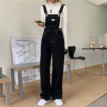 黑色牛仔背带裤女新款春秋韩版宽松国潮减龄显瘦盐系阔腿长裤