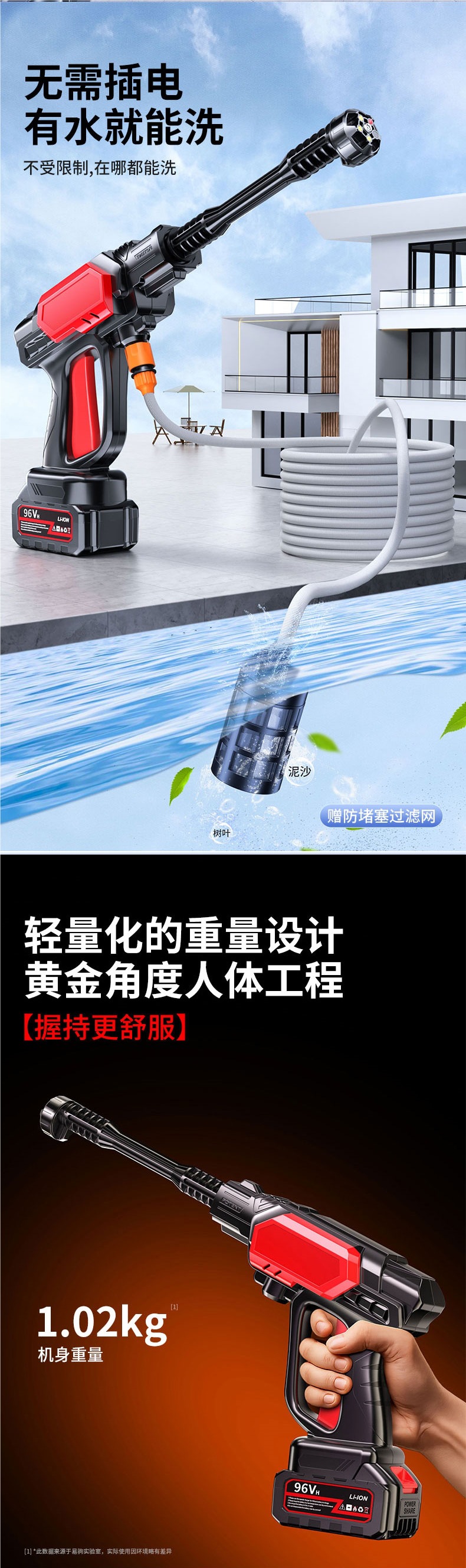 Wireless Lithium Battery Car Washing Machine Household Brushless High-Pressure Water Gun Portable Charging Powerful Floor Scrubber Ultra-High Pressure Cleaning Machine