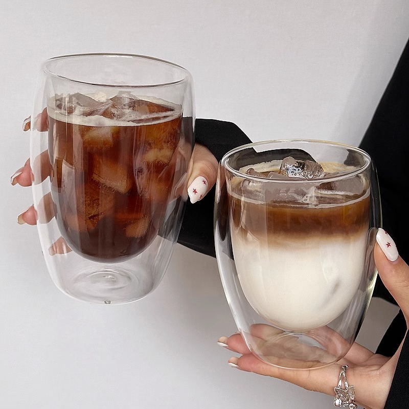 Taza de vidrio de doble capa transparente aislante térmico de viento ins simple, taza de café americano para el hogar, taza de café con leche, taza de agua potable