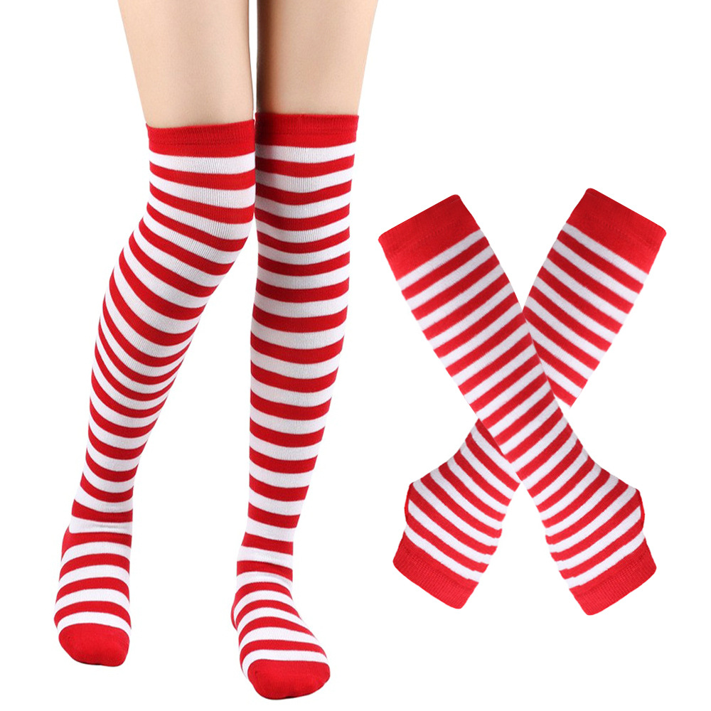Mănuși cu dungi, șosete lungi peste genunchi, set de costume de petrecere pentru cosplay de Halloween SOC_voghion.com