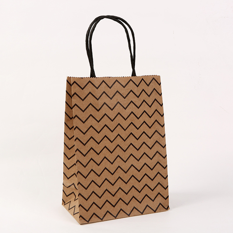 Bolsas de regalo de la serie de papel kraft con rayas onduladas y lunares, bolsas de mano para empaque de té con leche, venta directa de fábrica de papel kraft