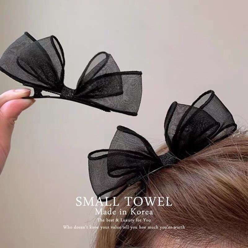Korean Style Elegant Mesh Bow Hairpin Sweet Side Bangs Hairpin Elegant Preface Clip Headdress Duckbill Clip