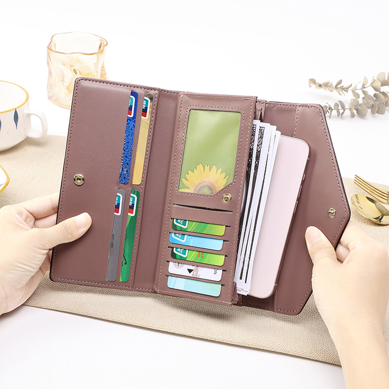 Nueva cartera de las mujeres largo 2023 verano monedero de las mujeres de alta calidad color sólido cremallera embrague al por mayor