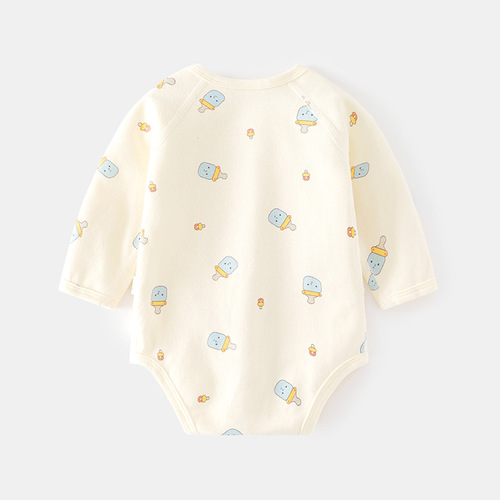 Baby fart cover spring and autumn baby triangle harem pure cotton newborn long-sleeved bottle jumpsuit boneless crawling suit