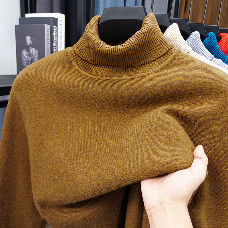New Style All-In-One Velvet Turtleneck Sweater for Men, Autumn and Winter Fleece-Lined Thickened Base Layer Warm Knit Sweater
