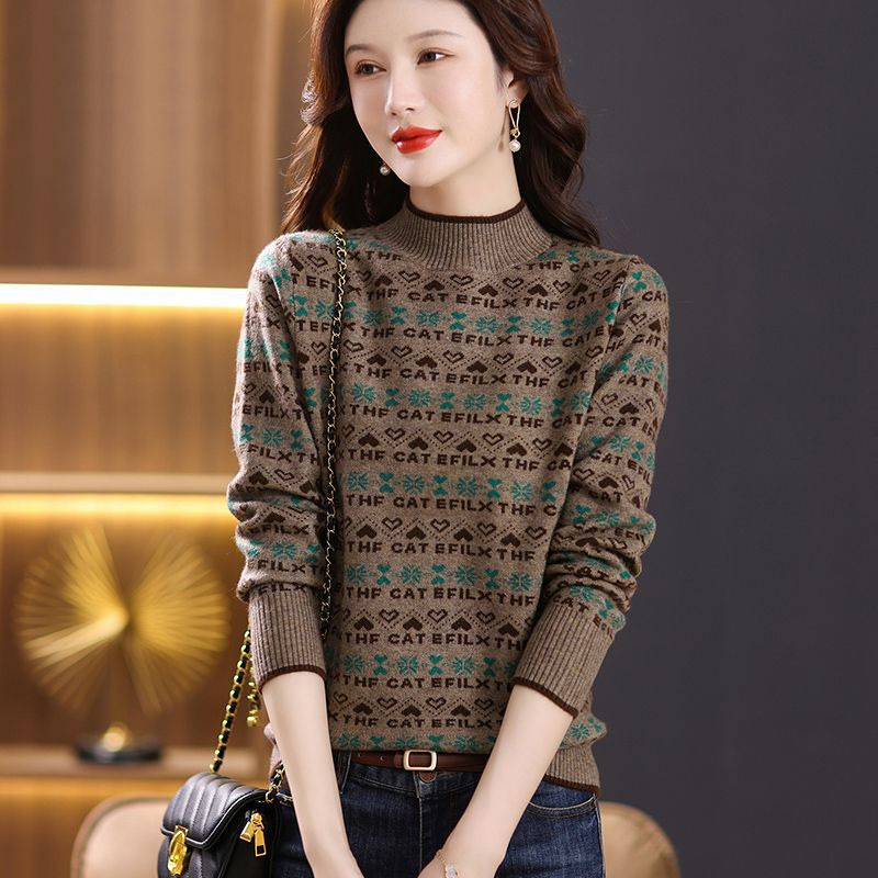 【绵羊绒】洋气针织衫半高领妈妈毛衣气质内搭羊毛打底衫加厚秋冬