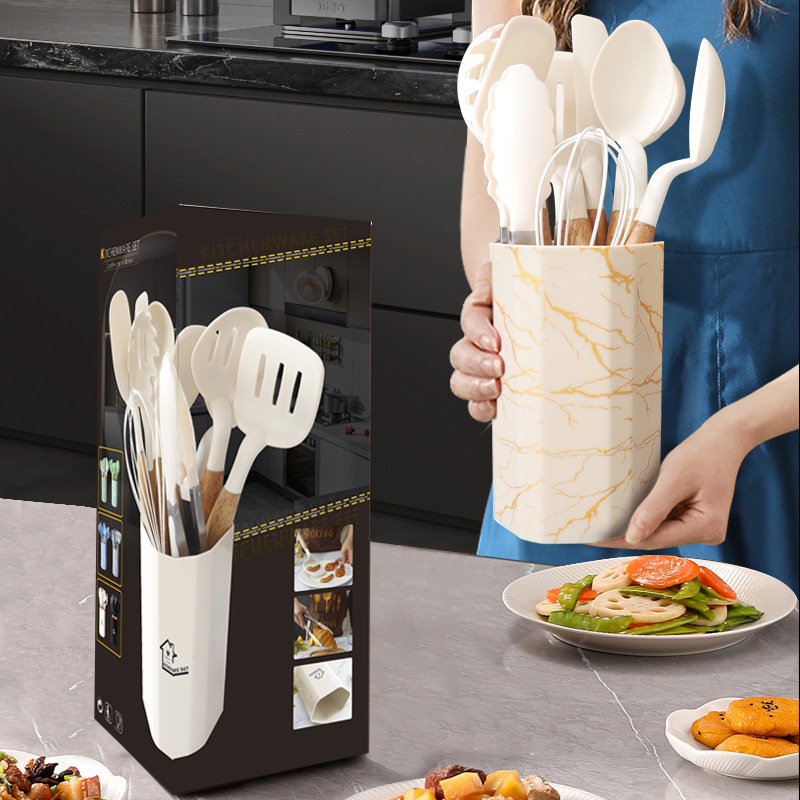 Cuchara de sopa de espátula de silicona Juego de 12 piezas olla antiadherente para cocinar pala de silicona para uso doméstico de calidad alimentaria Juego de utensilios de cocina de silicona al por mayor