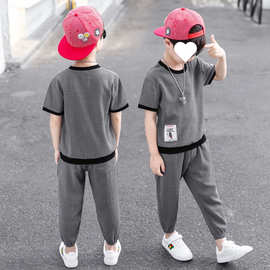 男童夏装帅气休闲套装2023新款中大童短袖T恤哈伦裤运动两件套潮