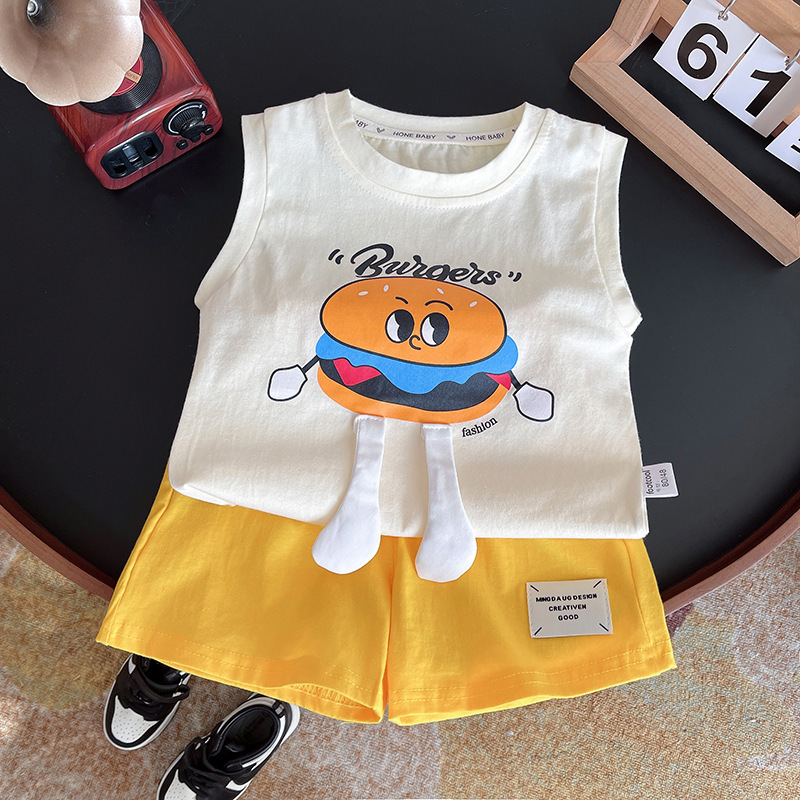 Baby Boy Sleeveless Boy Summer Vest Suit Fashionable 2025 Kidsren's New Cartoon Korean Style Two-Piece Set Trendy Style