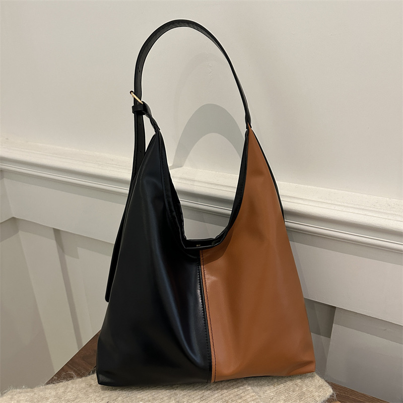 2024 moda de invierno de este año popular color sólido empalme retro textura de viaje coreano temperamento tote bolso de hombro