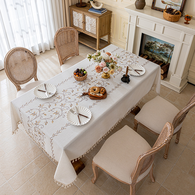 bordado fresa tela de mesa resistente al desgaste estilo francés simple retrógrado estilo de tela de mesa de té rectangular