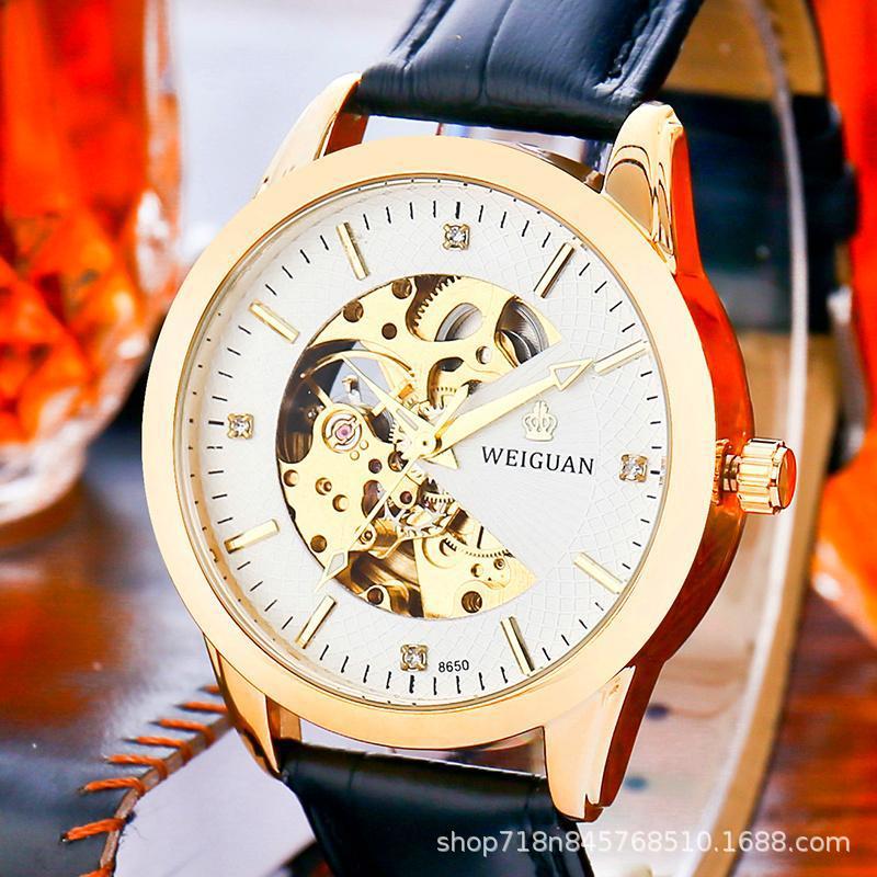 Fully Automatic Mechanical Watch Men's Hollow Waterproof Luminous Fashion Business Belt Manufacturer Wholesale 2025 New Style