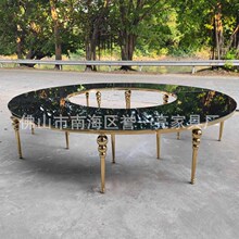 生产圆形不锈钢金色婚庆桌子户外婚礼黑色大型宴会餐桌 S形不锈钢