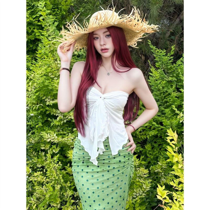 Cross-Border Foreign Trade Vacation Style Hip-Hugging Skirt Tube Top Camisole Women's Summer Skirt Two-Piece Hot Girl Sexy