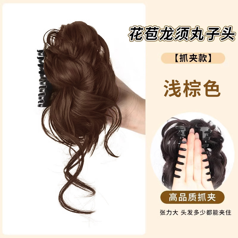 假发女抓夹发圈发包丸子头盘发拉花短卷发抓夹式花苞头蓬松大发圈|undefined