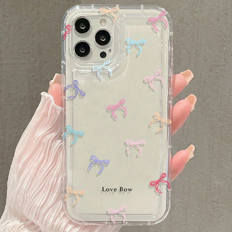 Full-Screen Bow Tpu Phone Case Suitable for iPhone 11/12/13, Apple 15/14 Pro Max, Transparent 16