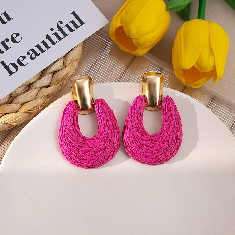 15g Weight Alloy Ear Needle Material Drop Earrings Classification 1 Pair Quantity Holiday, Daily Occasion raffia Material Geometric Pattern Women's Gender Retro Style 1 Pair Retro Geometric Raffia Drop Earrings 13