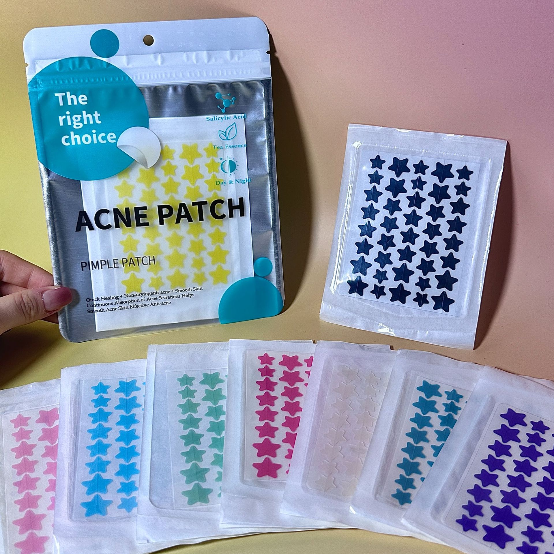 彩色星星痘痘贴卡通水胶体跨境专供精油净痘贴吸脓舒缓遮痘可上妆