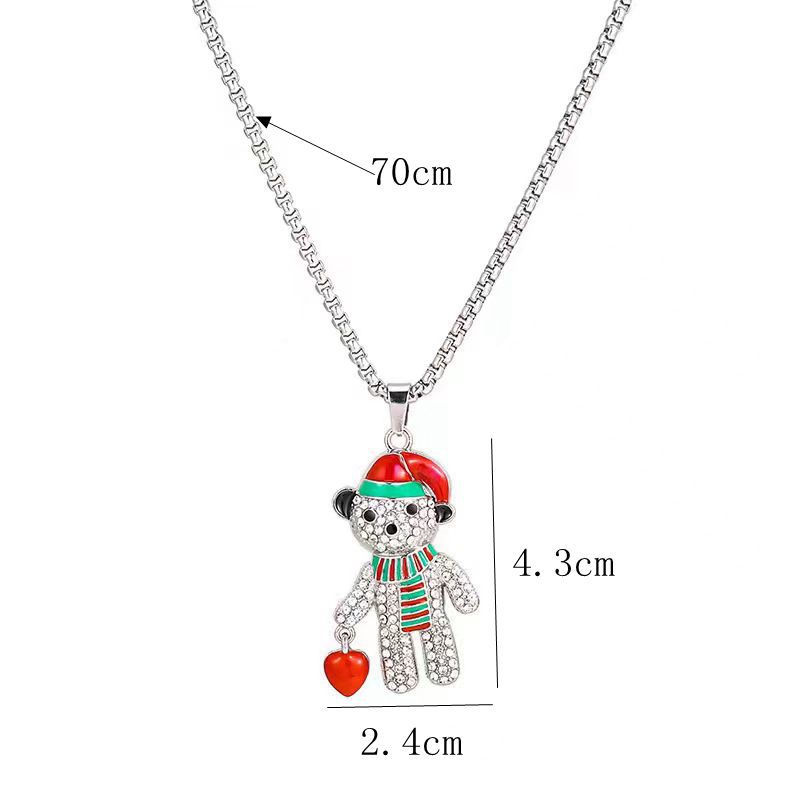 Geschenk Voller Diamant Rot Pfirsich Herz Bär Halskette Modische und Minimalistischen Lange Pullover Kette Anhänger_voghion.com