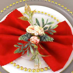 Amazon Cross-Border Pearl Imitation Rose Napkin Ring, Wedding Party Green Plant Flower Napkin Ring