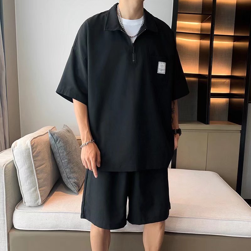 Tendencia verano solapa manga corta camisa POLO hombre japonés estilo universitario juvenil suelto casual pareja camisa de camiseta