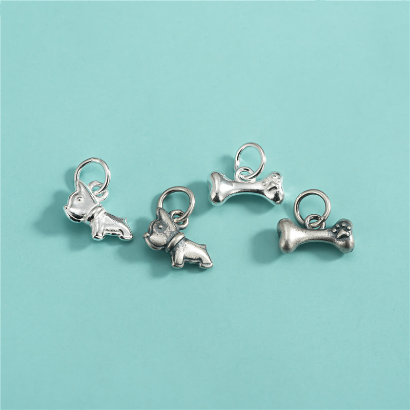 韩版水晶手链狗狗配件S925纯银实心小狗骨头吊坠水晶手串挂件吊饰