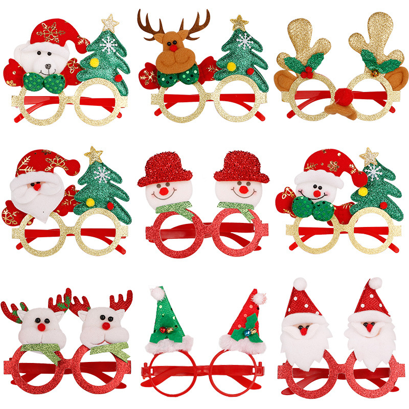 Christmas Party Costume with Christmas Decorated Glasses Frames, Unisex Cartoon Headbands, Kindergarten Creative Small Gifts