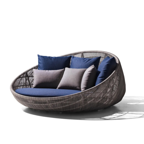 Outdoor rattan chair sofa round bed patio sunshade balcony wicker table and chairs terrace leisure reclining bed double rattan furniture