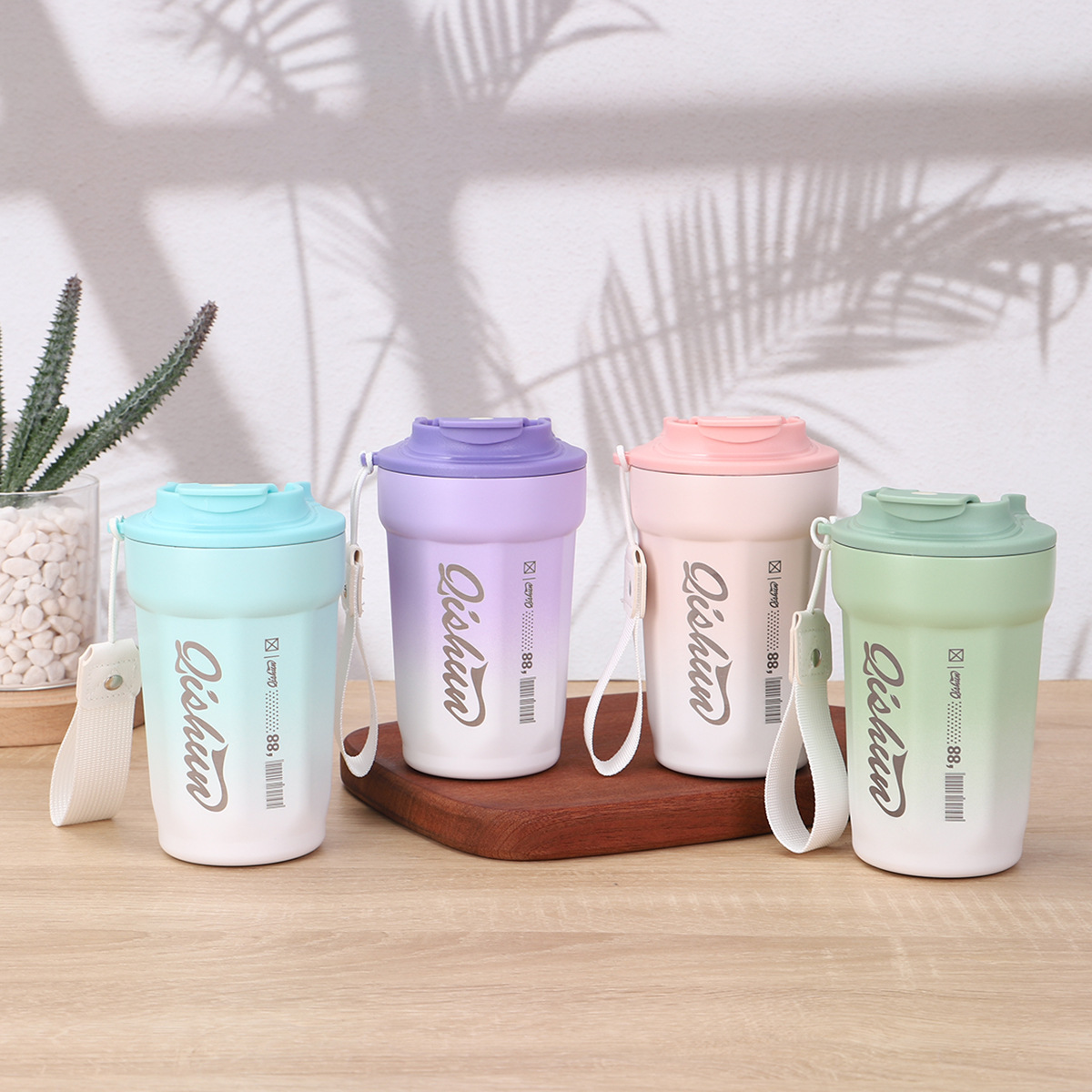 New Simple Gradient Octagonal Coffee Ceramic Inner Liner, Insulated With Handle, Portable Outdoor Cup_voghion.com