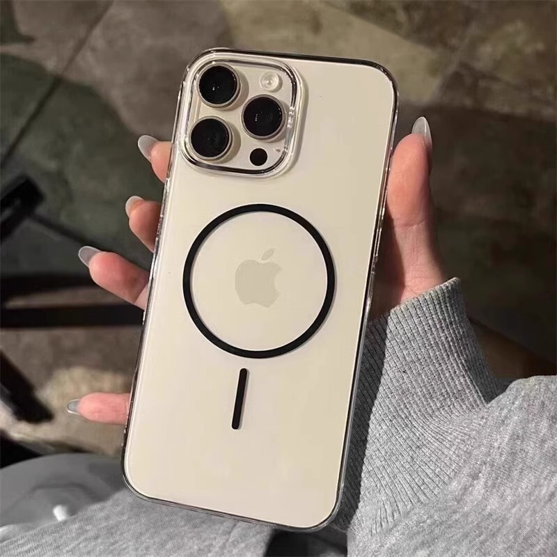 iPhone17ProMax対応 細いリング磁気吸着式スマホケース Apple16超薄型15フルカバー透明PC保護ケース|undefined