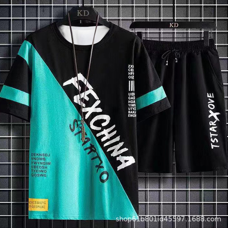 Summer Student Youth Sports Shorts Two-Piece Casual Set Men's Thin Trendy Short-Sleeve T-shirt Import