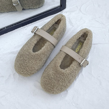 毛毛鞋女冬外穿加绒2025秋冬新款羊羔毛豆豆鞋保暖平底棉瓢鞋女鞋