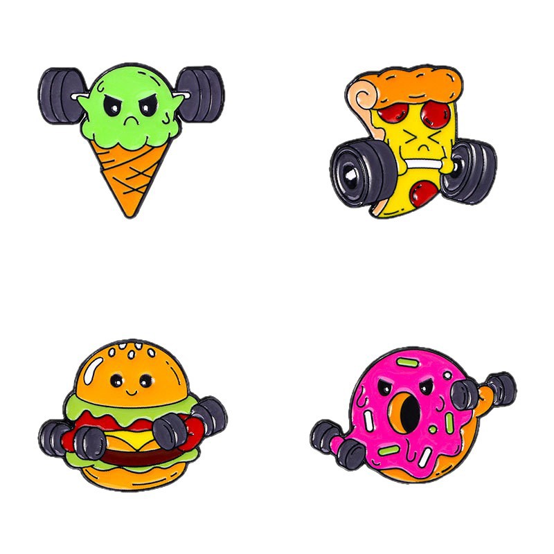 Serie de comida original dibujos animados goteo aleación broche hamburguesas pizza helado modelado ropa decoración insignia