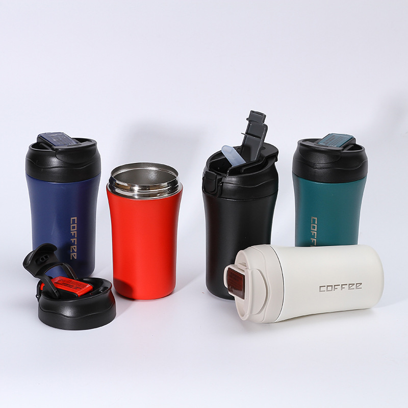 Moderna taza de vacío de acero inoxidable 304 una cubierta de doble propósito doble bebida taza de café hombres y mujeres pareja flip taza de paja del coche