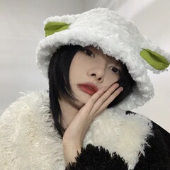 高级感毛绒帽子女小羊耳朵渔夫帽秋冬日系甜美可爱适合圆脸盆帽少