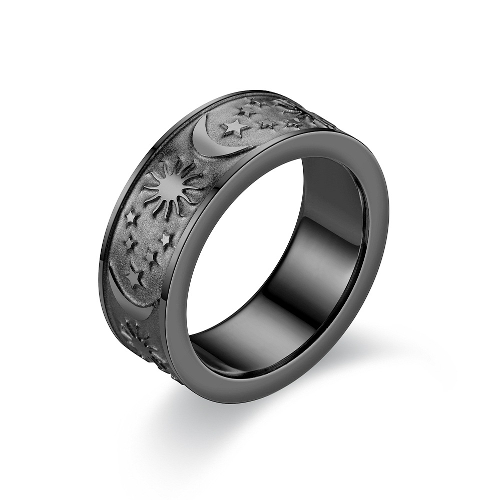 Fashion New Sun Moon Star Titanium Steel Couple Ring