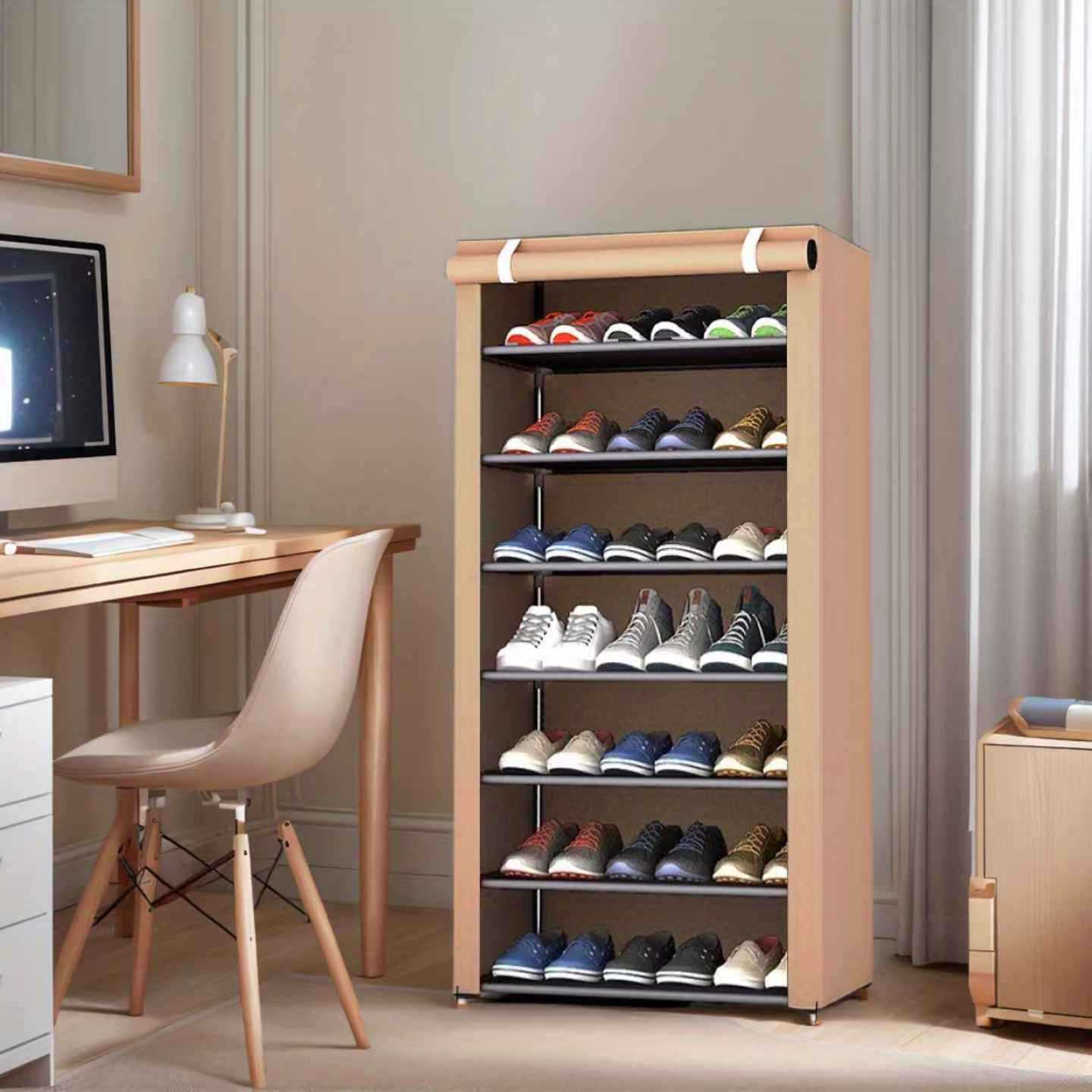 Gabinete de zapatos simple transfronterizo, estante de zapatos simple, estante de almacenamiento a prueba de polvo, estante de zapatos pequeño multicapa, estante de almacenamiento en el vestíbulo del dormitorio, simple